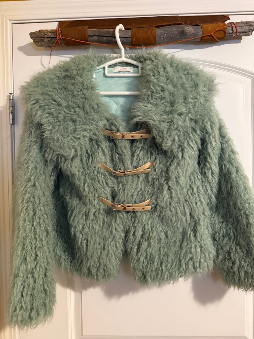 Winnie the Pooh Dusty Turquoise Poodle Crop Jacket with Snap and Buckle Closure